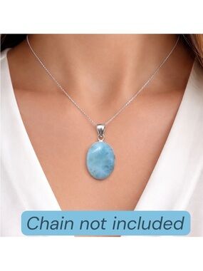 Blue Larimar and 925 Sterling Silver Handmade Oval Pendant (NEW)